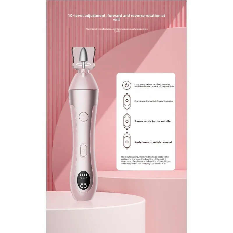 مزيل طلاء الأظافر الكهربائي المحمول، شاشة LED، ماكينة طحن وتلميع مانيكير، شحن من النوع C للاستخدام المنزلي