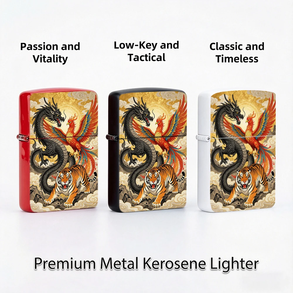 Flip Top Lighter Oriental Dragon Phoenix Tiger Pattern lighters vintage lighters for smokers Decor Style Collectible Hobby Gift