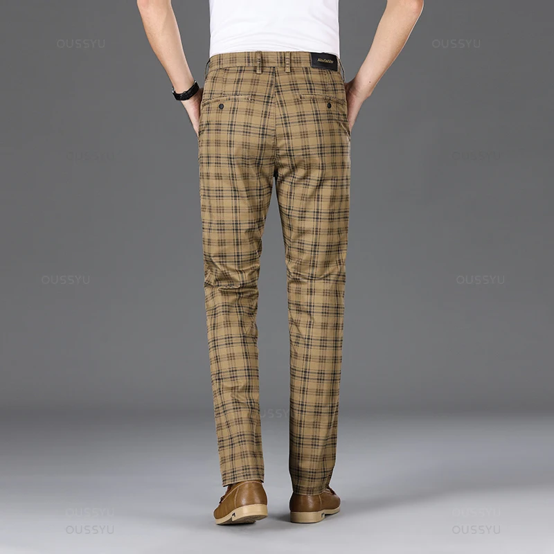 Brand Clothing All Seasons High Quality Plaid Pants Men Classic Business Cotton Casual Full Length Formal Long Trousers Male