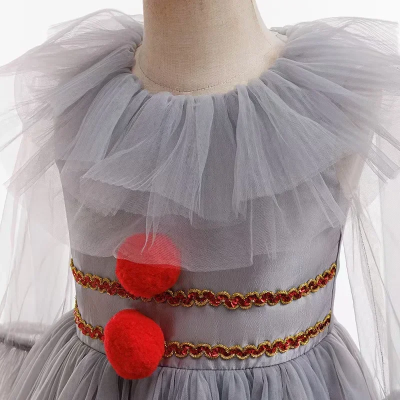 Graues Joker-Gruselclown-Tutu-Kleid für Mädchen, Kinder-Halloween-Cosplay-Kostüm, graues Tüll-Outfit für Karneval, Trick-or-Treat-Party – Detail 9