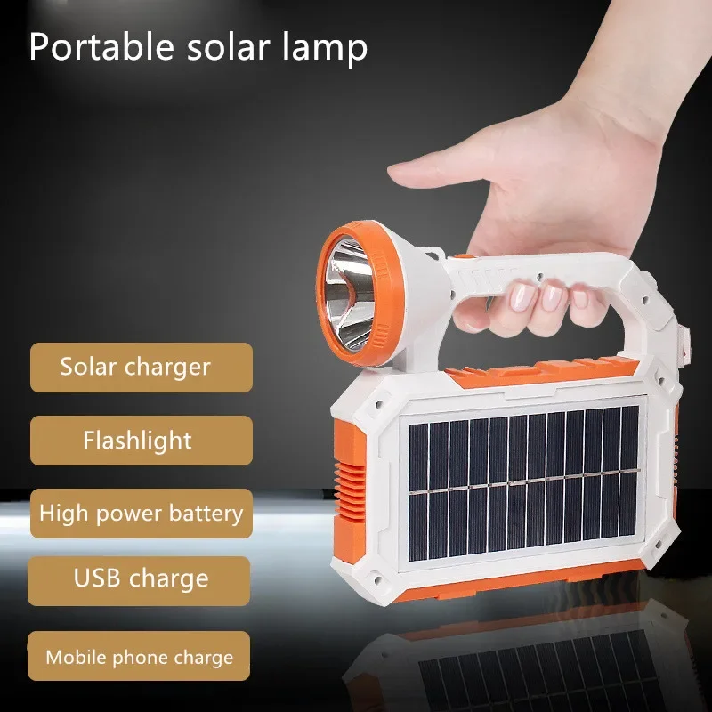 

Solar-powered portable rechargeable light LED home outdoor construction site patrol camping multi-functional searchlight