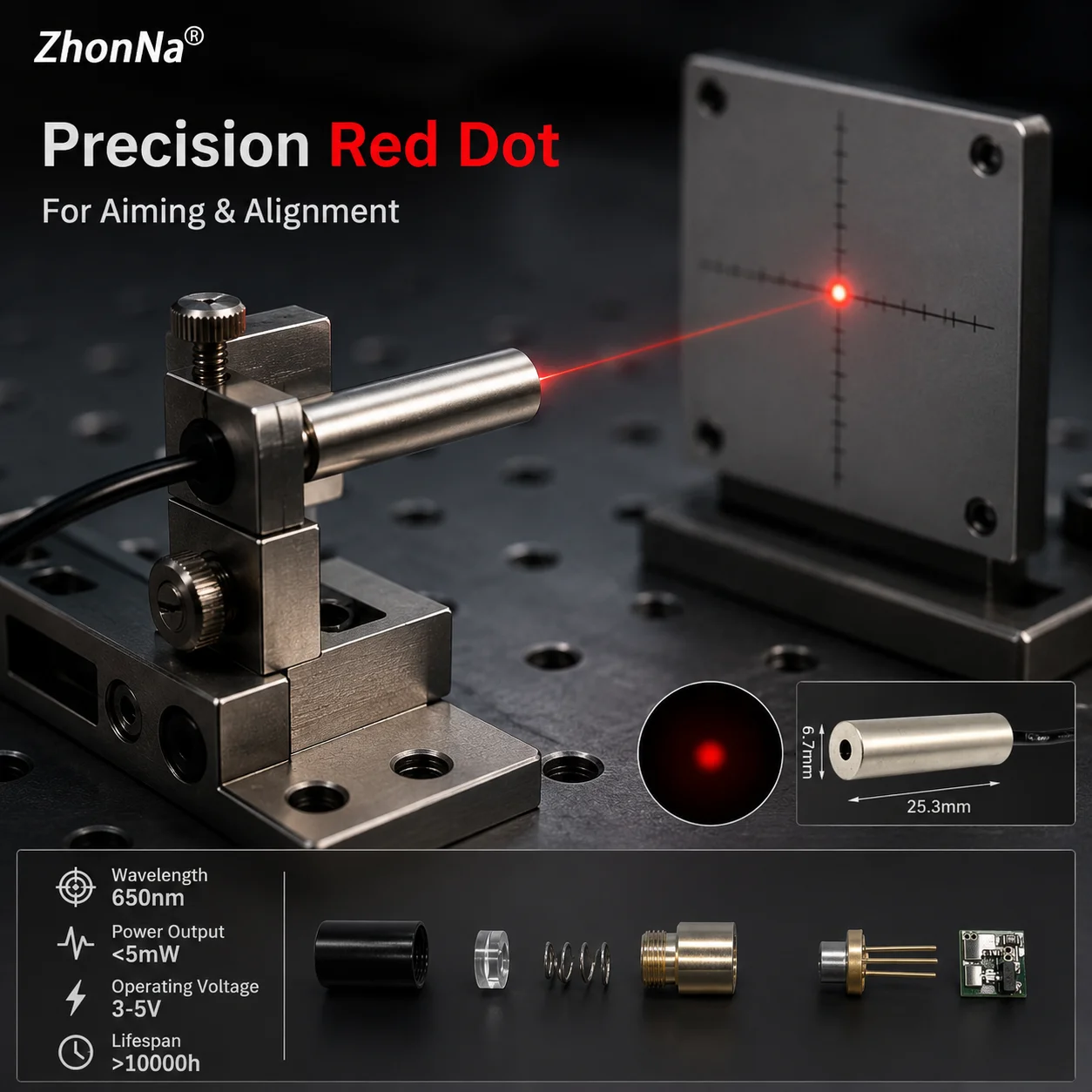 ZhonNa 650nm 5mW Reverse Polarity Red Laser Module Ground Wire Single Point Laser Locator Aiming Optical Level Tool Accessories