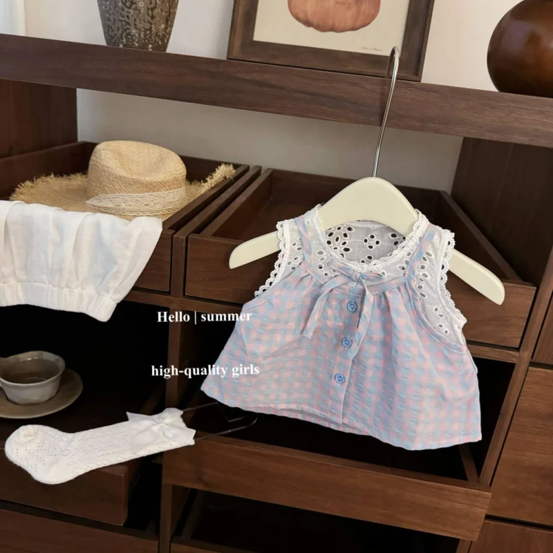 

Ballet Girl!Baby Girl Sweet Fake Two-Piece Plaid Princess Top Shorts Stylish Set