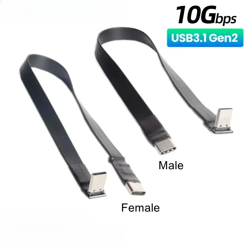 USB 3.1 Type C To Type C Flat Extension Cable 10Gbps Gen2 USB-C Fold 90 Degree Angle Male Female FPC FPV Aerial Photography Cord
