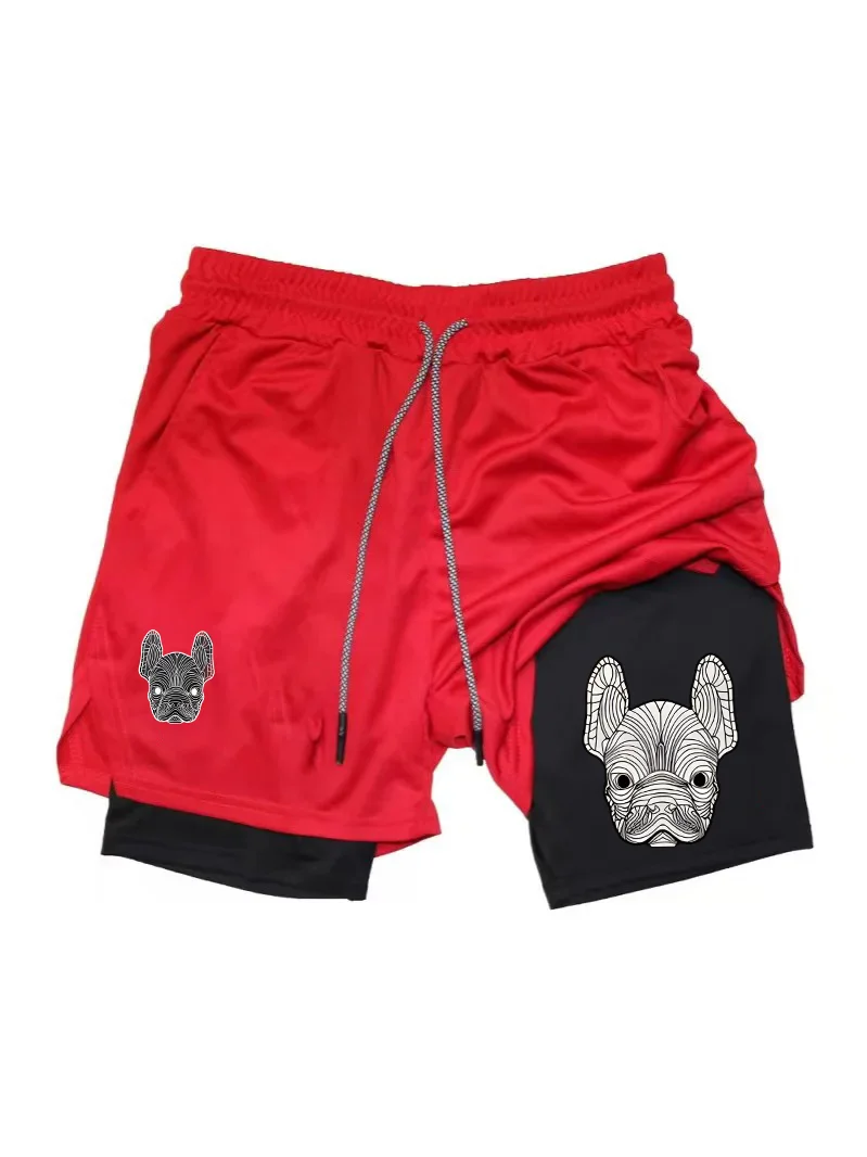 Men's fashion fast drying breathable 2-in-1 double-layer sports shorts, sports fitness elastic tight shorts