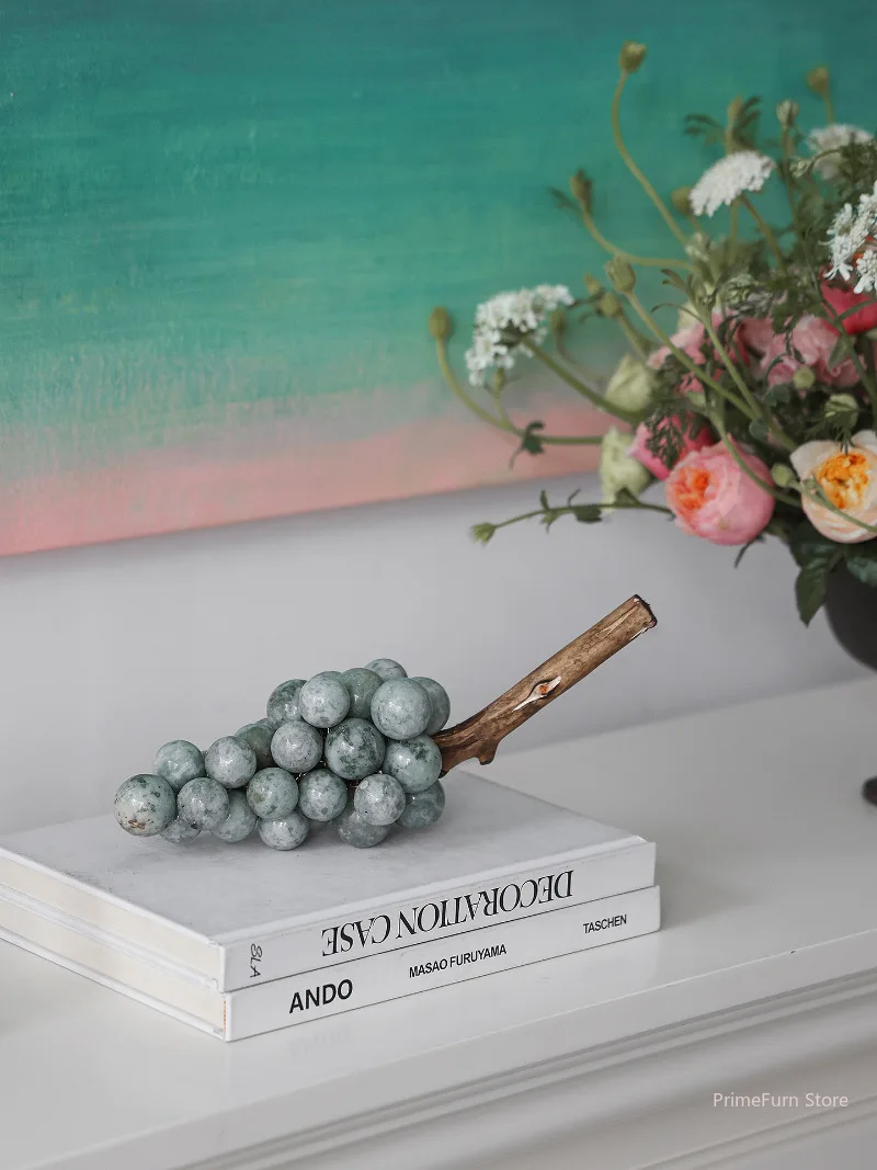 Midcentury French Luxury Natural Jade Grape Cluster Art Accent Showroom Decor