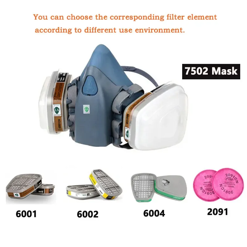 7502 Half Mask Dust Gas Mask 7502 Respirator Chemical Paint Spray Pesticide Filter Widely Use Protection