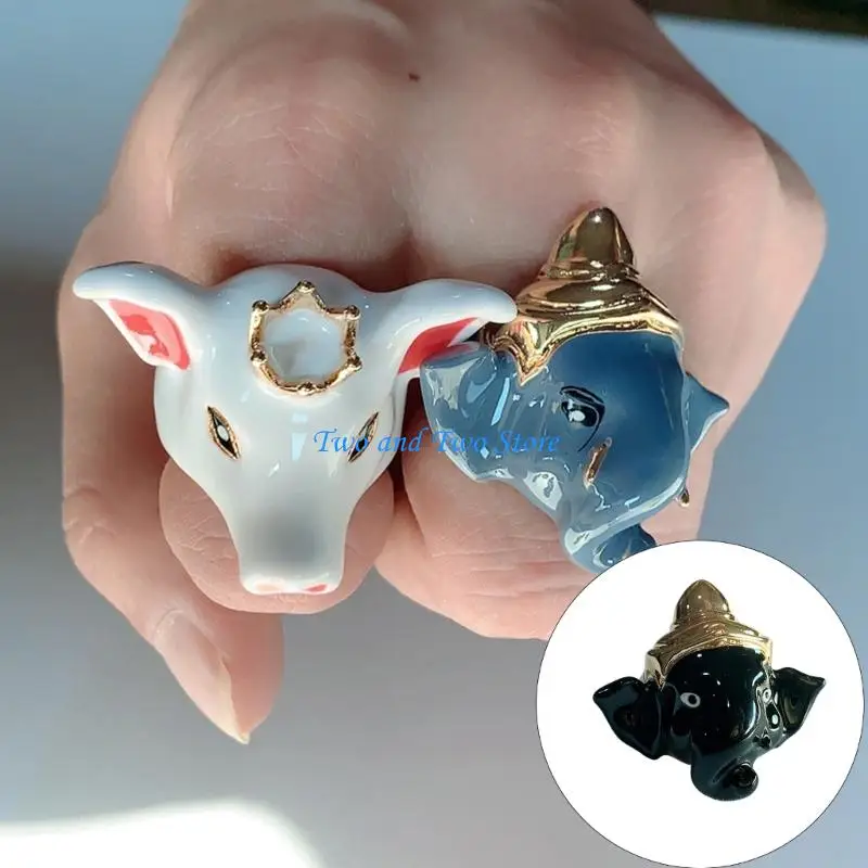 HX6F Artistic Enamel Drop Ring Playful Pet Design Hand Jewelry Metal Texture