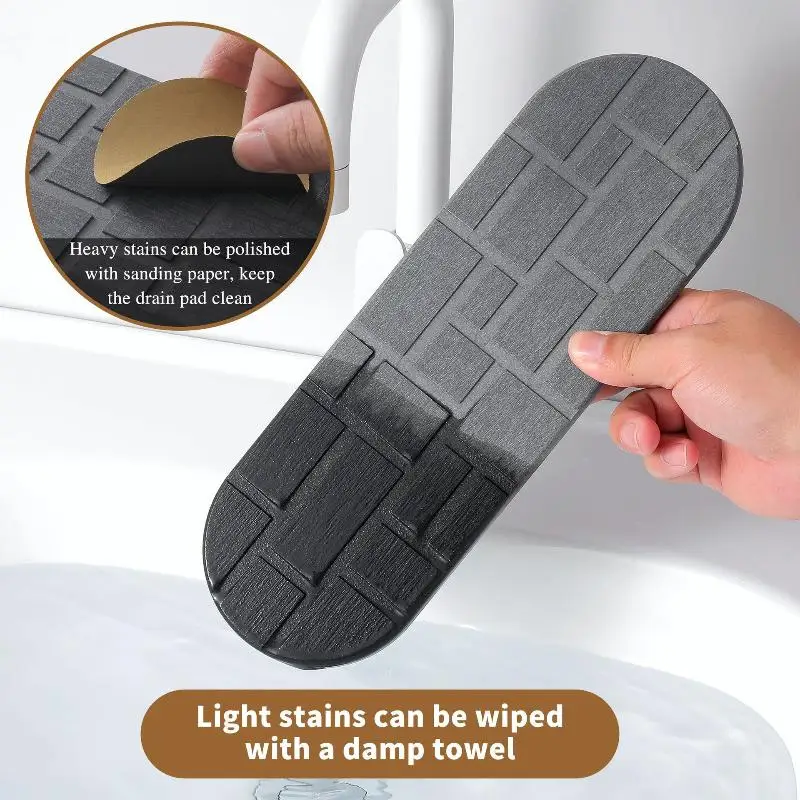 Diatomite Sink Tray with Non-Slip Silicone Base Fast Drying Stone Dish Mat for Kitchen Counter Organization