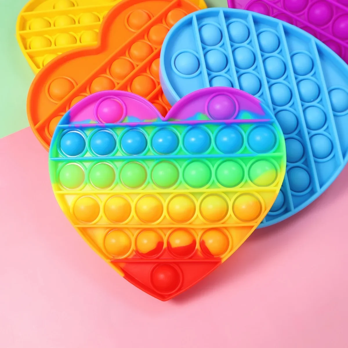 1pc Sensory Toys Rainbow Heart Fidget Toys Children Push Autism Needs Squishy Stress Reliever Toy for Kids Adults (Random Color)