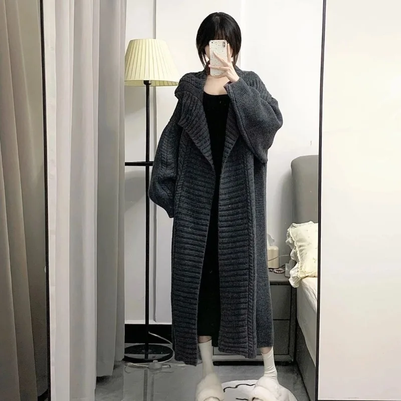 Autumn/Winter Solid Loose Women Sweater Knitted Jacket  Leisure Style Long Collar Loose Casual Women Medium/Long Coat