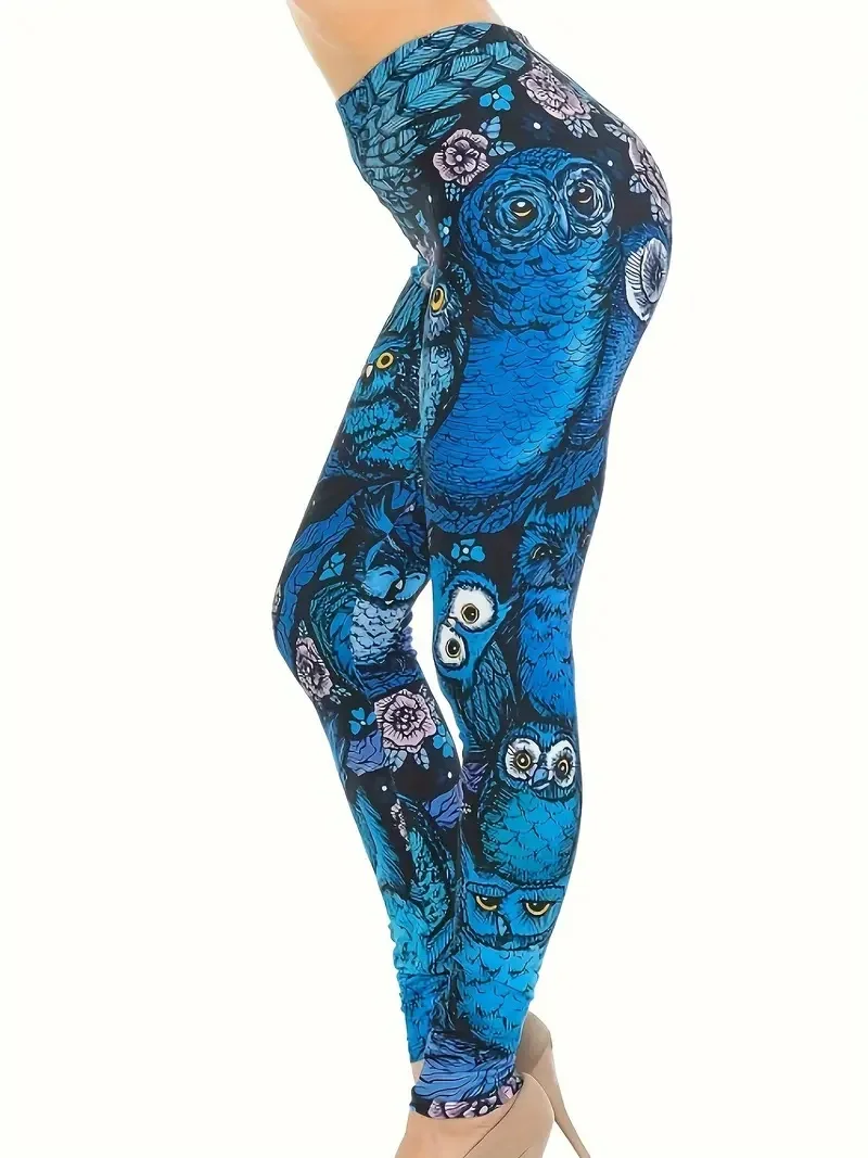 Owl print slim-fit elastic waist basic casual female leggings wear every day