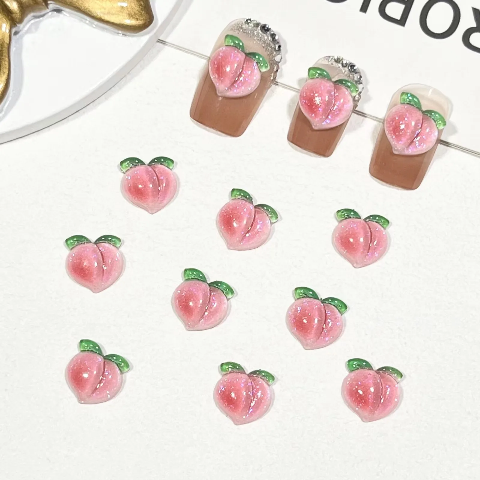 20pcs niedlichen Frucht nagel anhänger Harz Pfirsich Erdbeer nagels chmuck 3d klare Strass teile kawaii Nagel liefert Zubehör – Detail 13