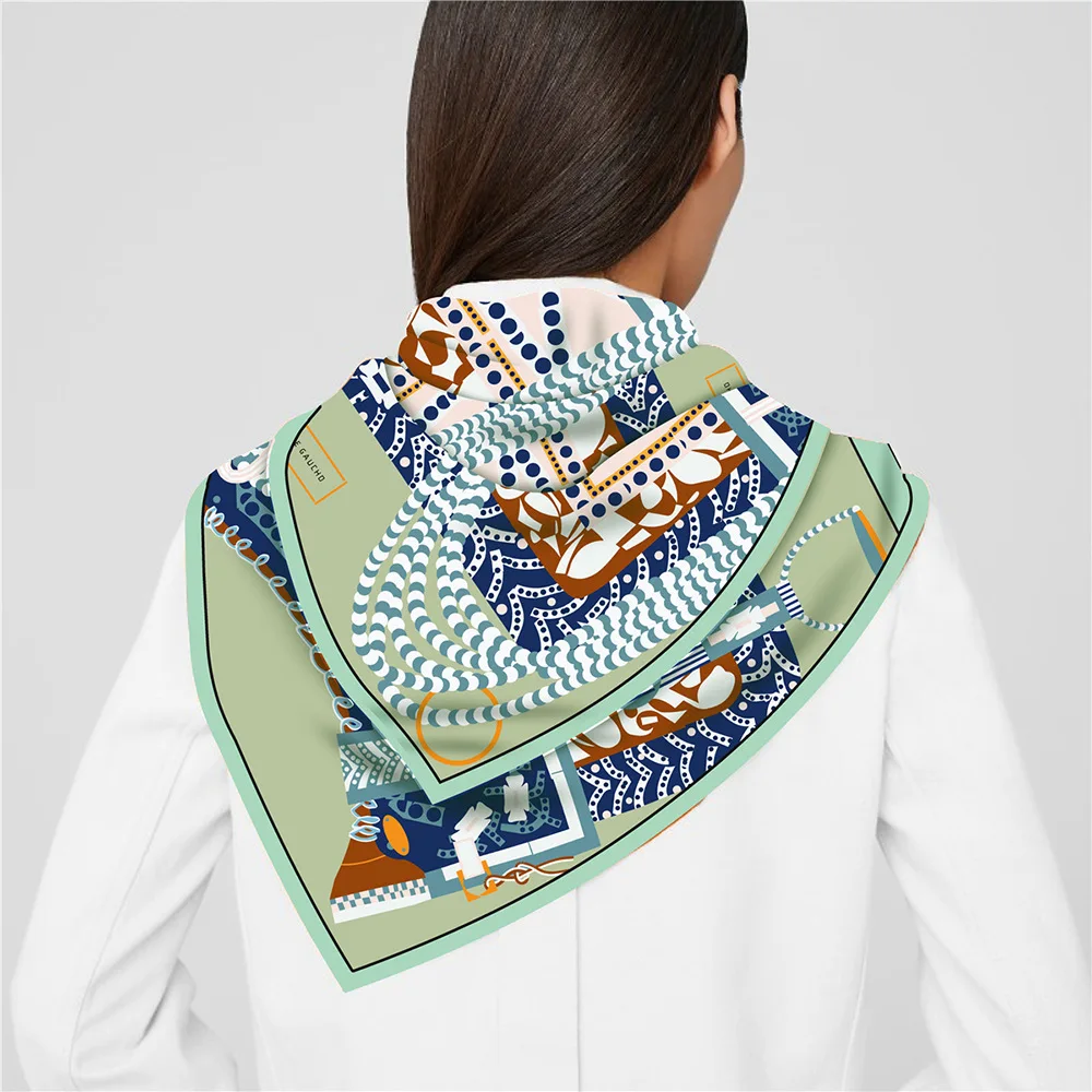 New 90cm Twill Silk Scarf Shawl Luxury Brand Saddle Print Square Scarves Women Hijabs Bandana Foulard Neckerchief Head Scarves