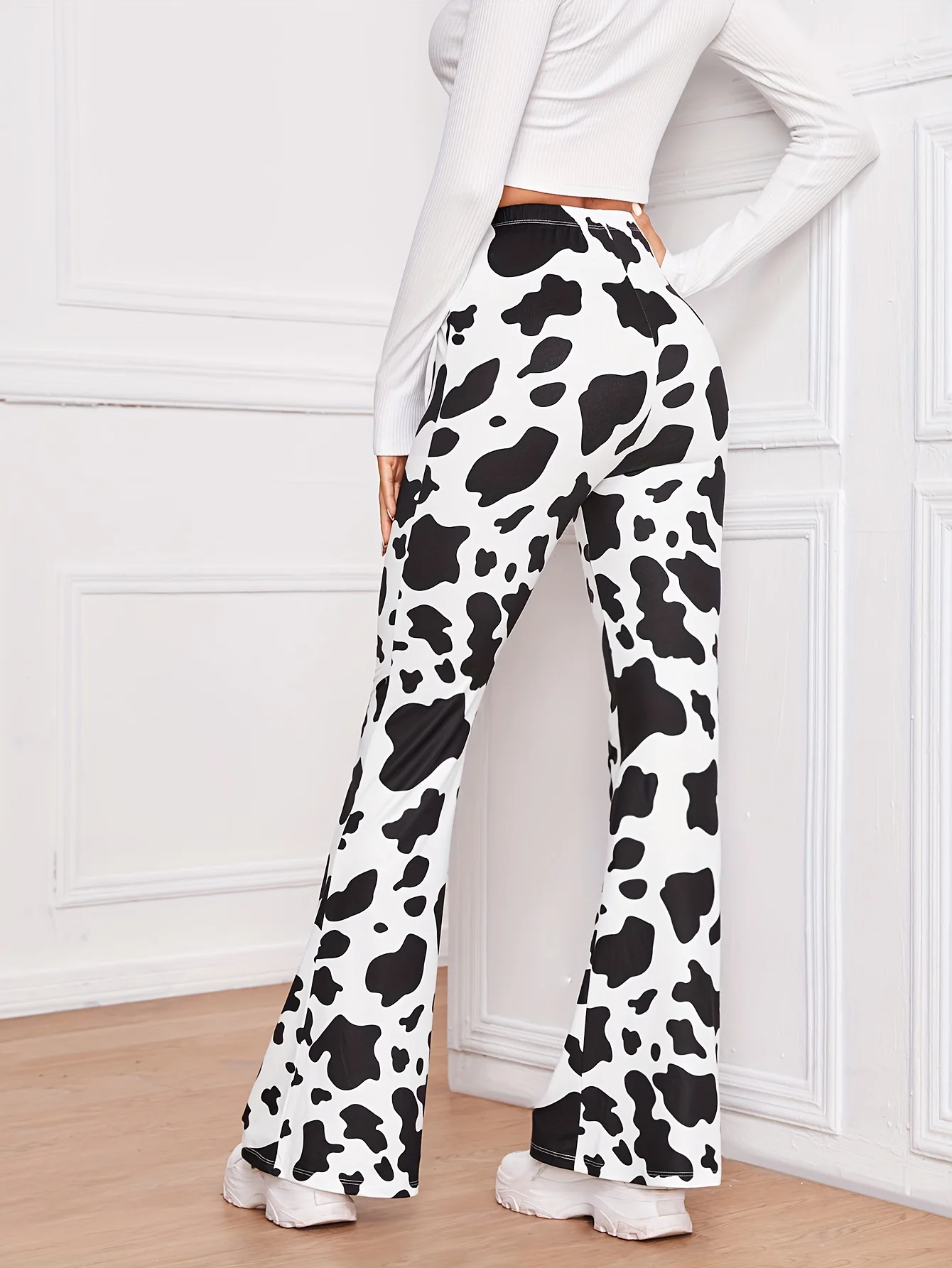 2026 Autumn New Cow Print High-Waisted Flare Jeans