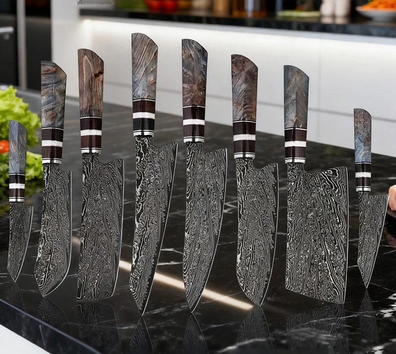 

67-Layer Damascus Steel Kitchen Knife Set Sharp Japanese Santoku Slicing Knife Professional Chef's Knife Stable Wood Handle