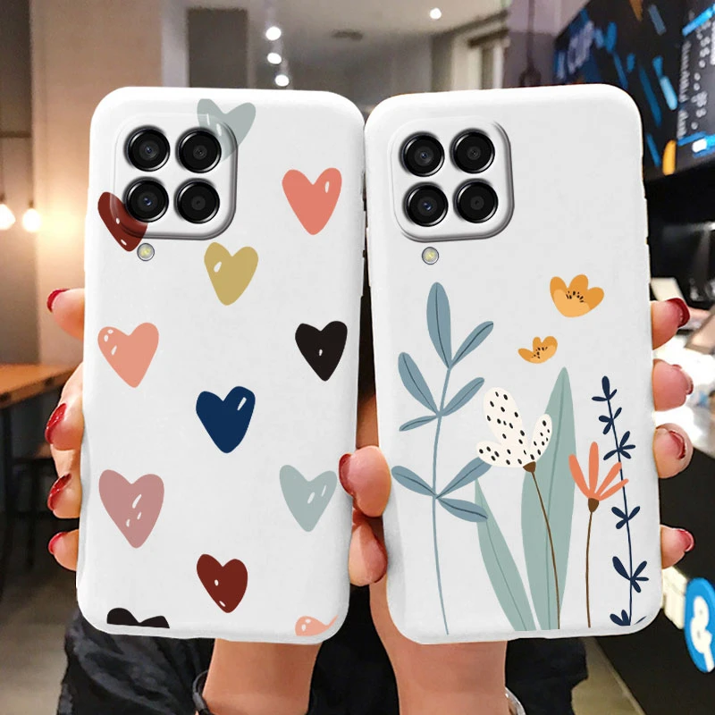 For Samsung Galaxy M33 M53 5G Case Cute Fashion Heart Flowers Soft Silicone Bumper Cover For Samsung M 33 GalaxyM53 Fundas Shell