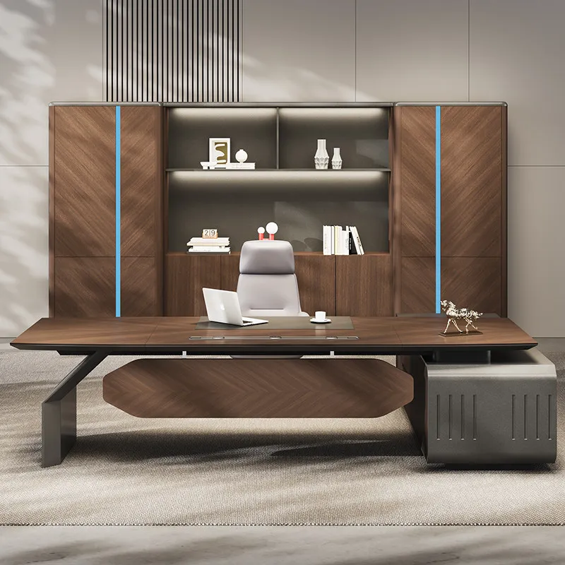 LMM Simple Modern President Supervisor Manager Room Boss Table Furniture Double Cabinet