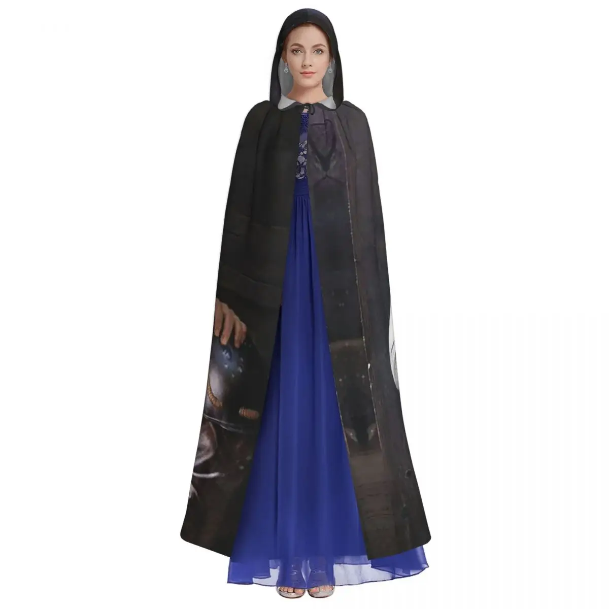 Jareth ملك العفاريت الوقاية في متاهة طويلة مقنعين عباءة ساحرة القرون الوسطى زي تأثيري كيب حفلة الهالوين للجنسين