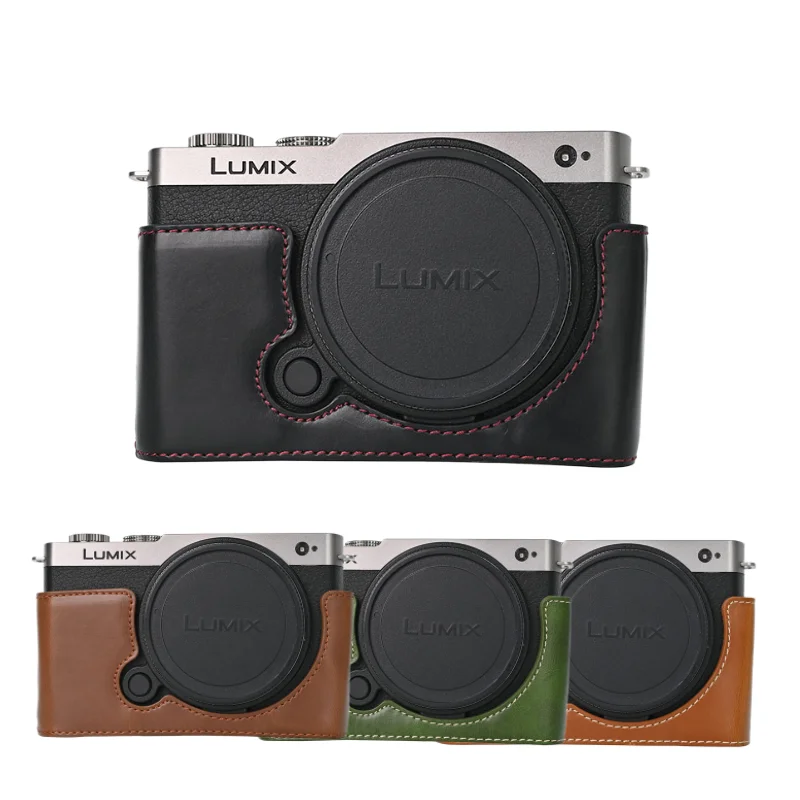 Custodia a metà corpo in pelle PU modello palmo per Panasonic Lumix S9 Coperchio inferiore magnetico per fotocamera con apertura della batteria