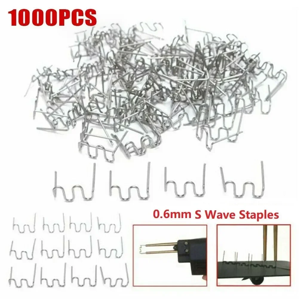 1000pcs 0.6mm S Wave Staples Kit Plastic Welding Bumper Repair Iron Staples S Wave Staples Hot Plastic Welder Heat Gun Hot Stapl