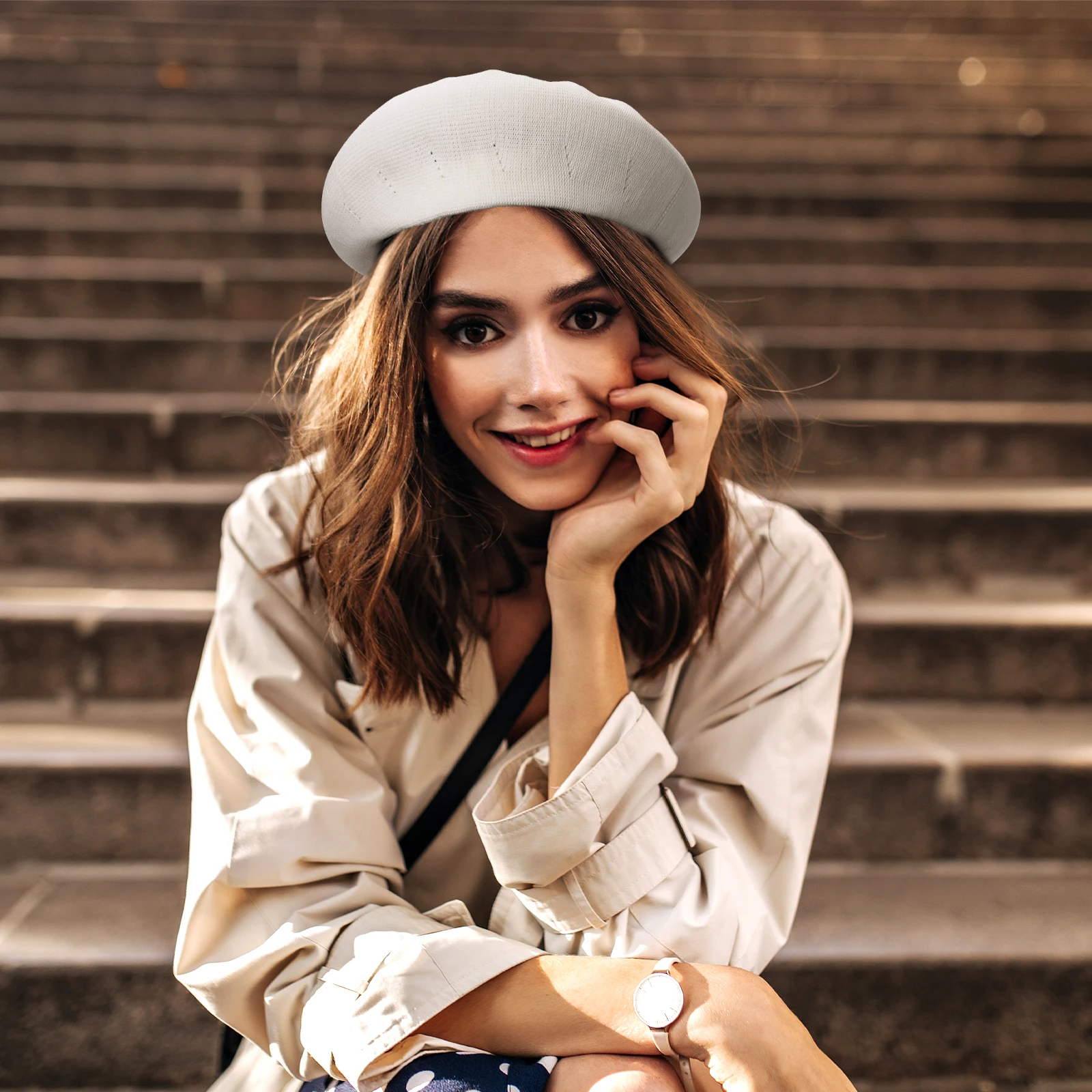 

2024 Summer Lightweight Beret Hat All-Match Sun Protection Cap Fashionable Hat For Adults White Warm Stylish