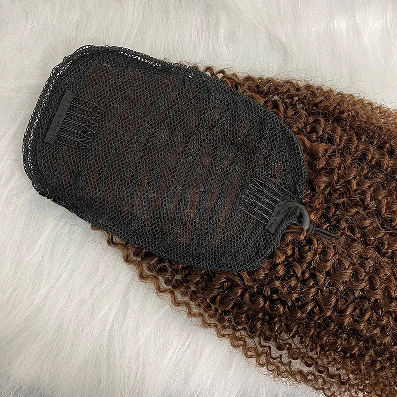 라이트 브라운 아프로 킨키 컬리 포니테일 여성용 휴먼 헤어 포니테일 확장 드로우 스트링 포니테일 3C-4A 브라질 버진 헤어