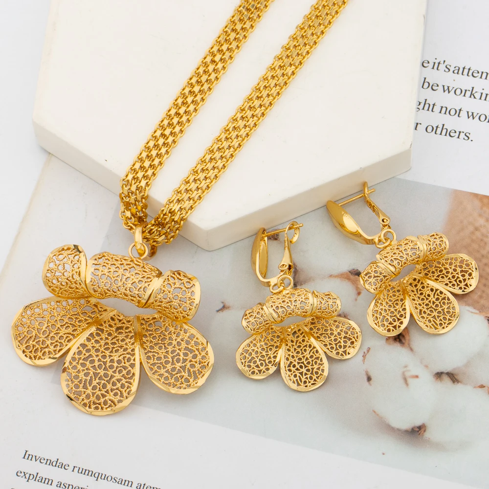 YM Ohrringe und Anhänger, Schmuckset, afrikanische Farbe, Halskette, ausgehöhltes Design, Tropfenohrringe und Kette, Halskette, 2-teiliges Set, Party 3