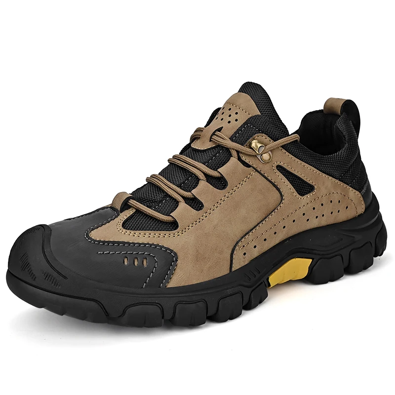 Men's Leather Outdoor Lace Up Anti Slip Sports Shoes Comfortable  Lightweight Hiking Shoes Casual  Breathable Hiking Shoes