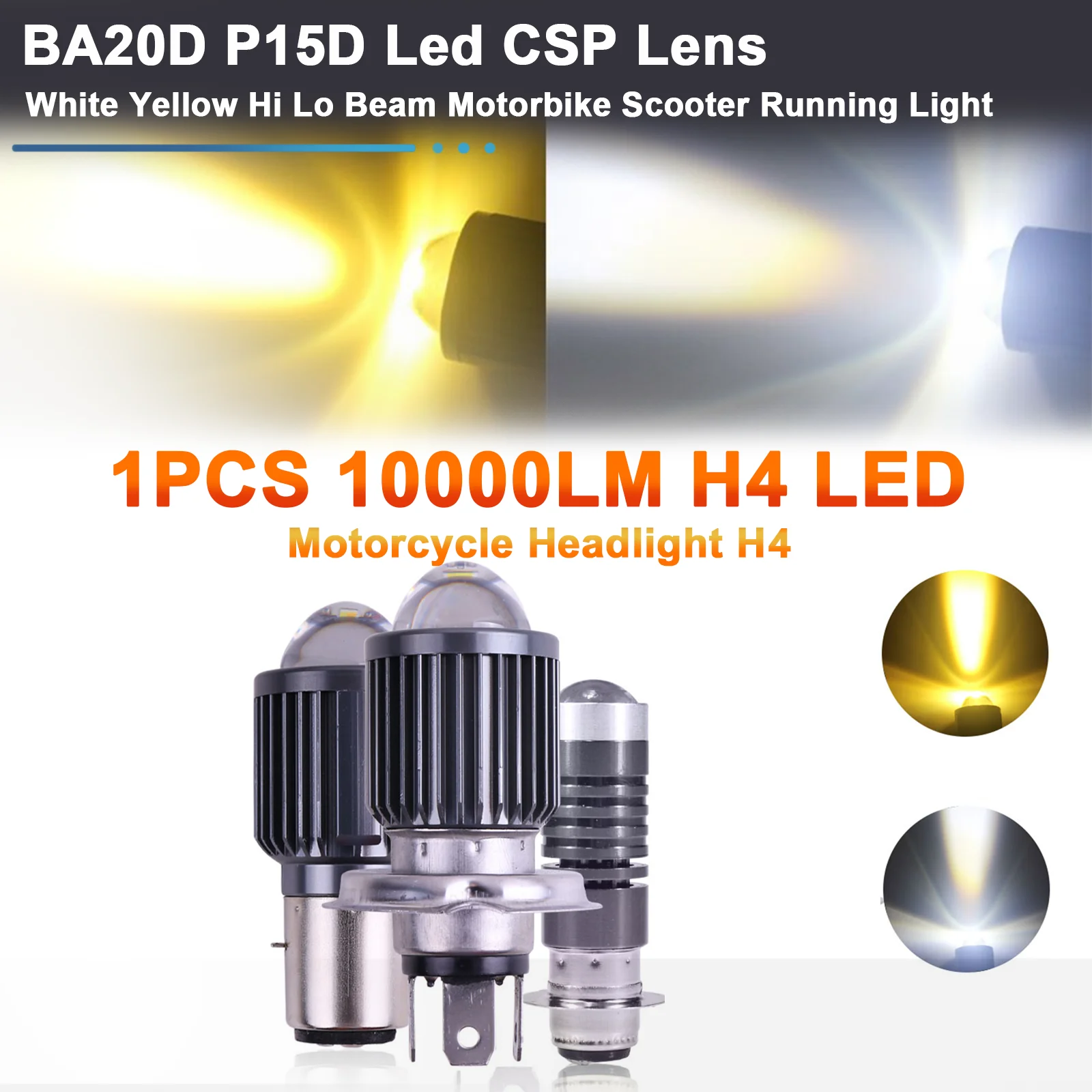 1PCS 10000LM H4 LED Motorcycle Headlight H6 BA20D P15D Led CSP Lens White Yellow Hi Lo Beam Motorbike Scooter Running Light