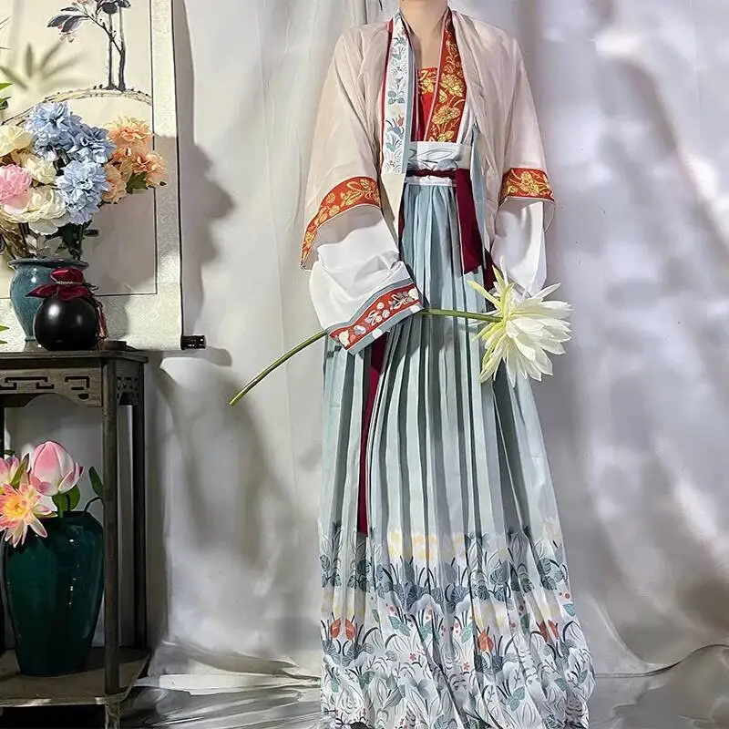 

Original Hanfu Female Ming Dynasty Embroidered Horse Face Pony Skirt Daily Summer Fall Set