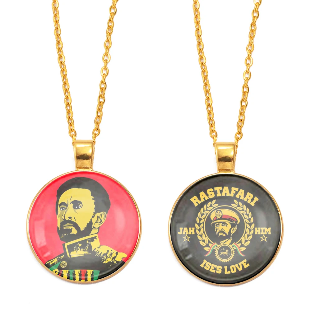 Anniyo Ethiopia Haile Selassie Pendant Necklaces Jewelry With Glass #D0038