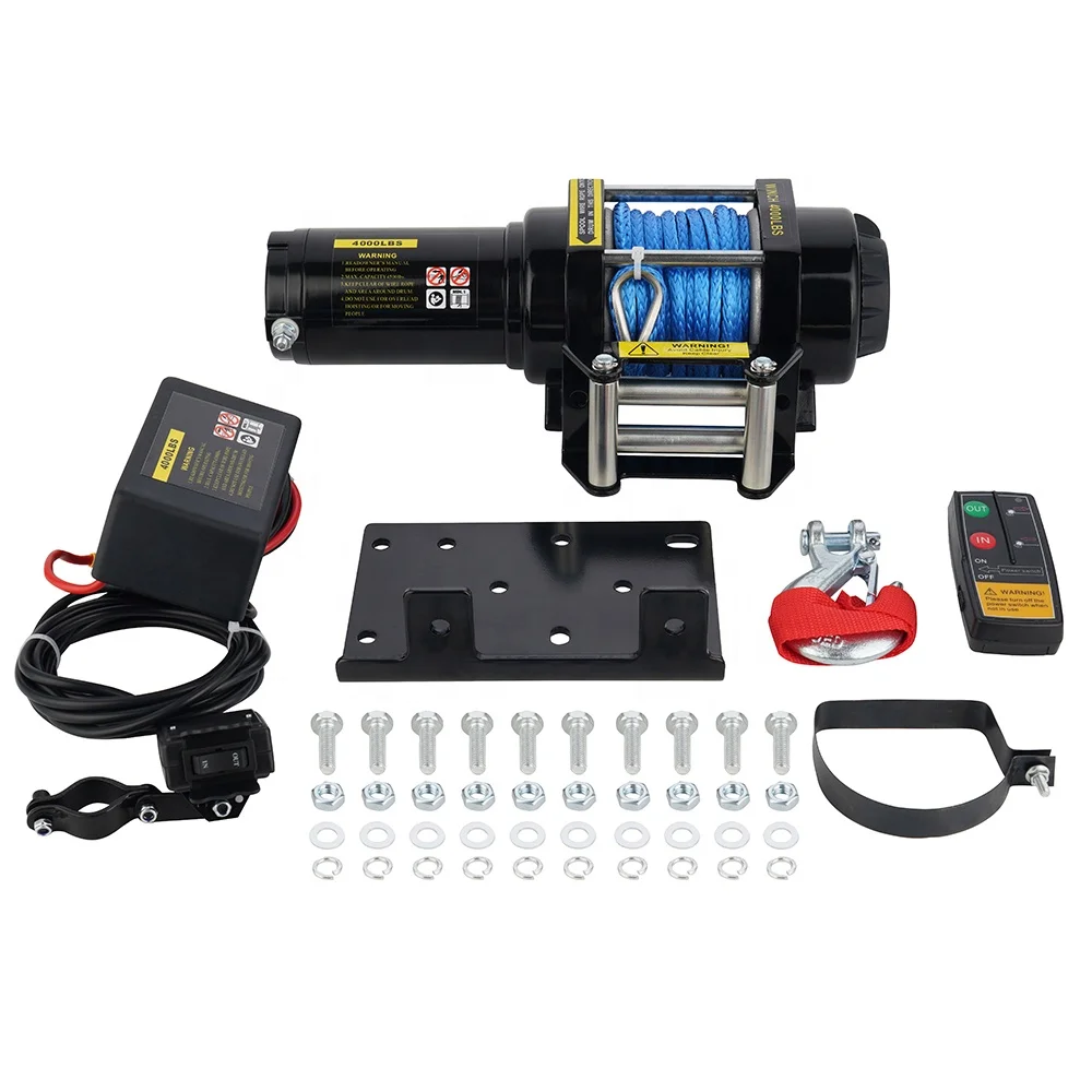Cabrestante eléctrico con cuerda sintética, 12v, 4000 libras