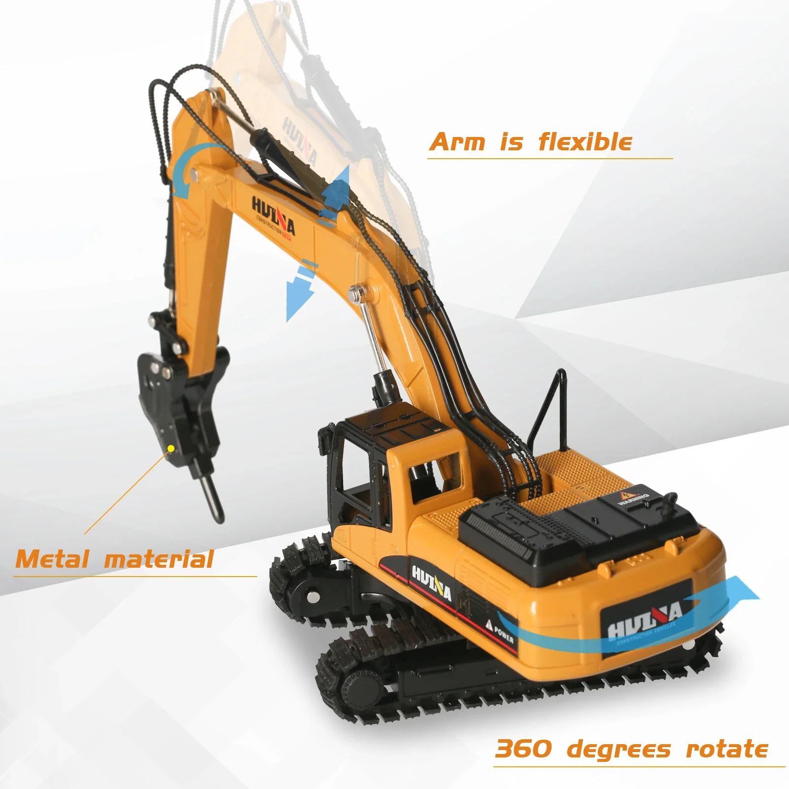 1/50 Huina 1711 Static Die-cast Alloy Drill Excavator Model Original Packing For 8+ Years Old Children