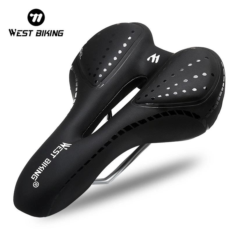 

WEST BIKING Bike Cushion PU Leather Breathable Comfortable Hollow Silica GEL Polyurethane Shockproof MTB Road Bicycle Saddle