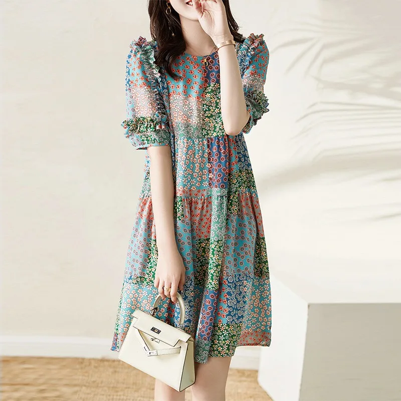 

Women's Fashion Silk Floral Dresses 24 Spring Summer Ladies Sexy Office Work Daily Beachwear Fairy Dress Red Heart Flower