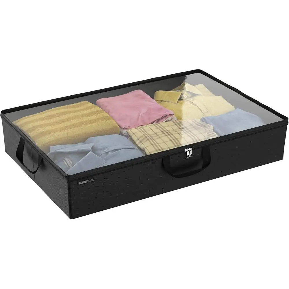 

Underbed Storage Bag with Handles, Zipper Closure, Clear Window for Sweaters, Shoes, Blankets, Charcoal Black