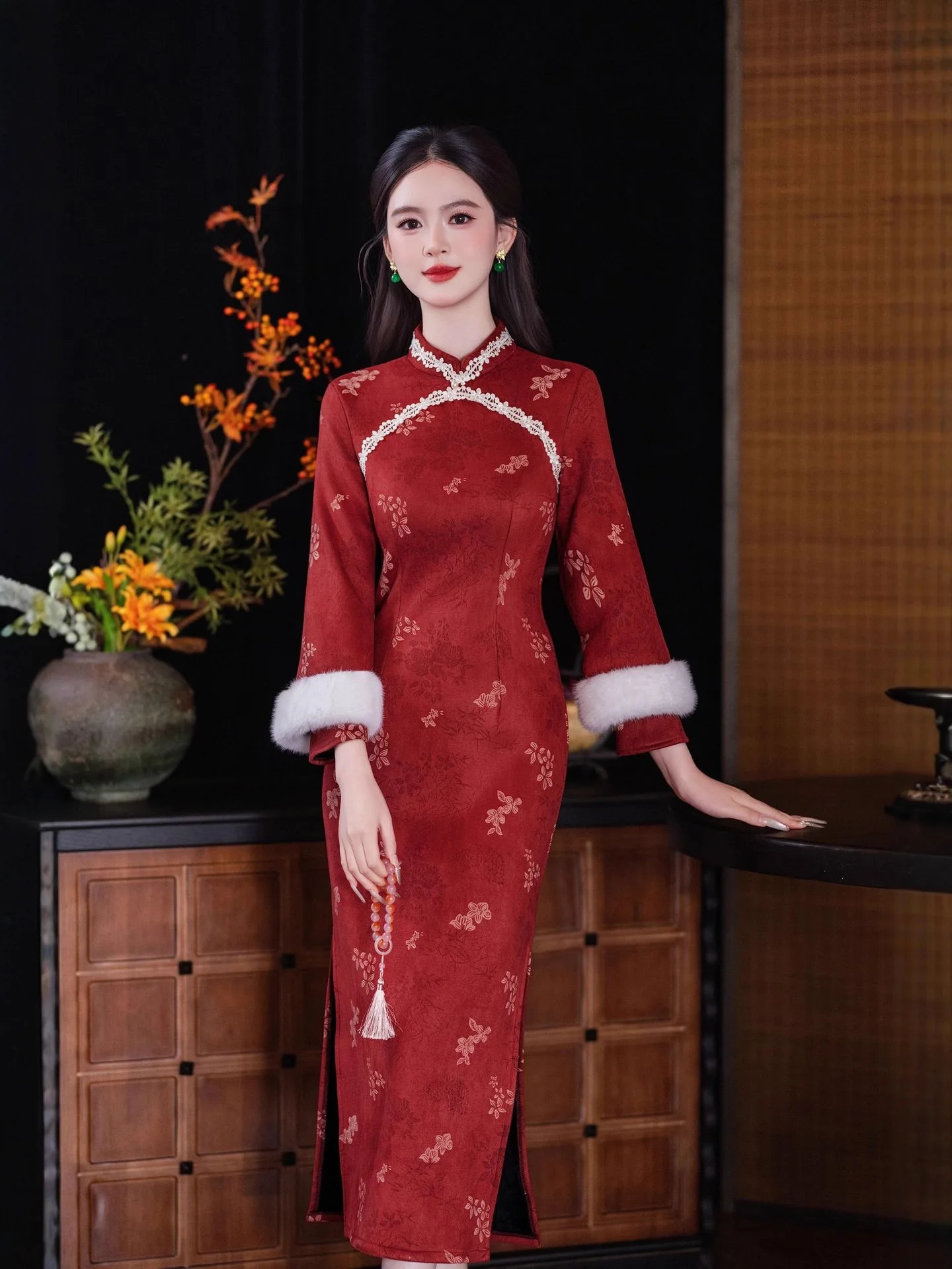 النمط الصيني الجديد تحسين شيونغسام 2025 الشتاء مزاجه النبيذ الأحمر فستان سميك اليومية شيونغسام #3