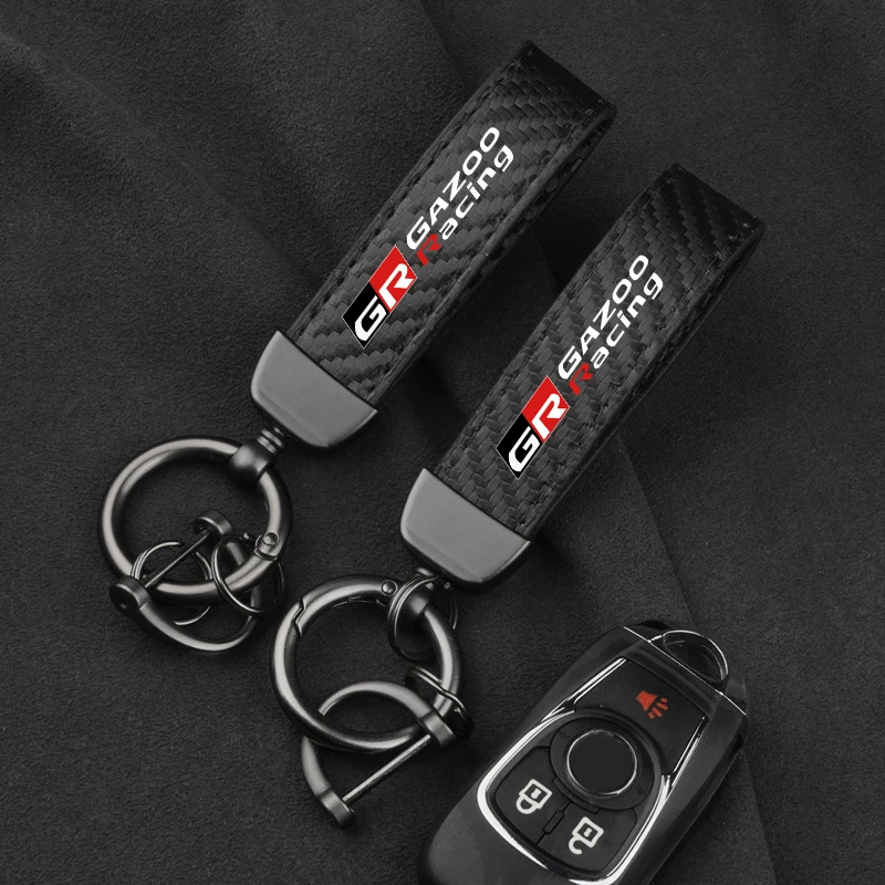 Leather Carbon Fiber Car Ring Keychain Trinket Zinc Alloy Keyrings Rotate 360 Degrees For Toyota Gr Gazoo Racing