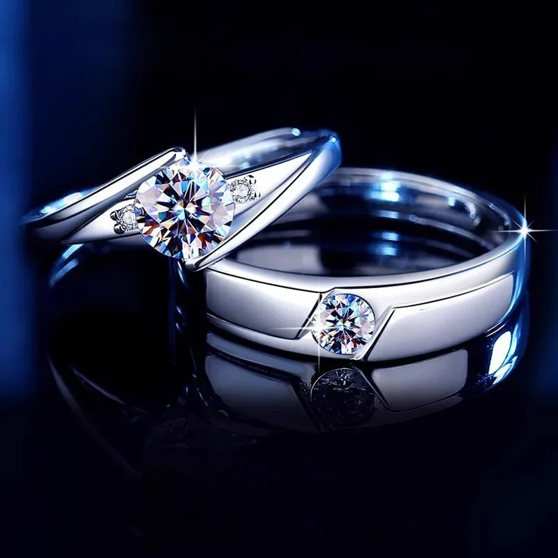 

Light luxury 925 sterling silver moissanite ring, wedding gift couple ring, adjustable opening