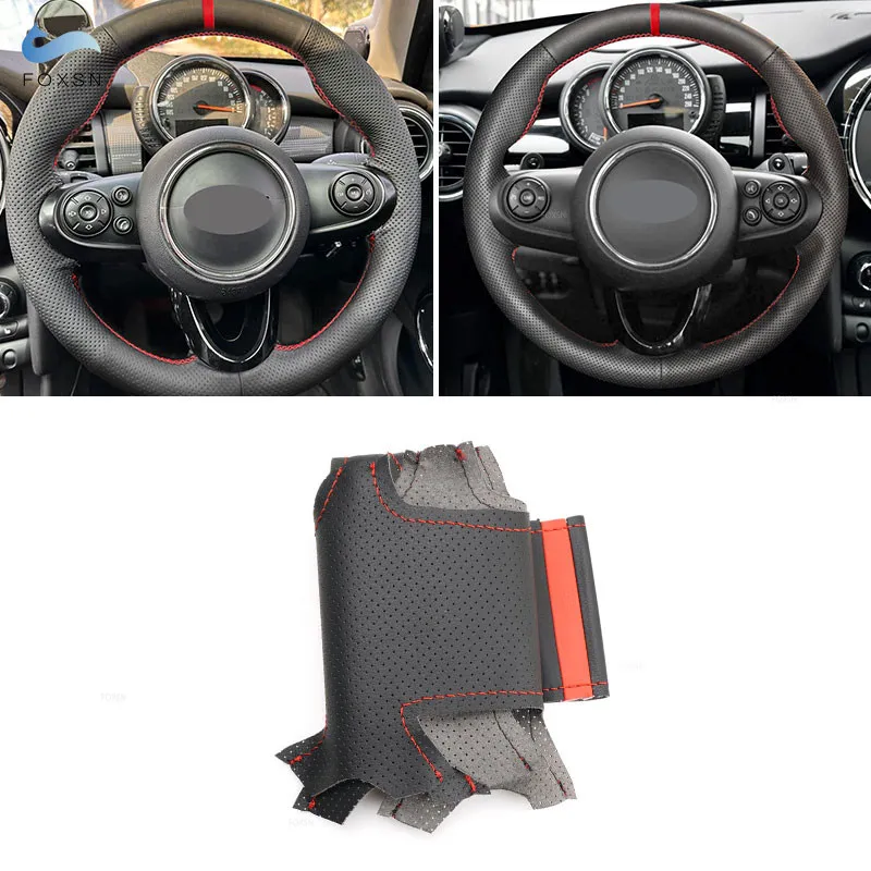 Car Steering Wheel Cover Leather Trim Low-version For BMW MINI Cooper F54 F55 F56 F57 F60 R55 R56 R57 R58 R59 R60 R61 2014-2016