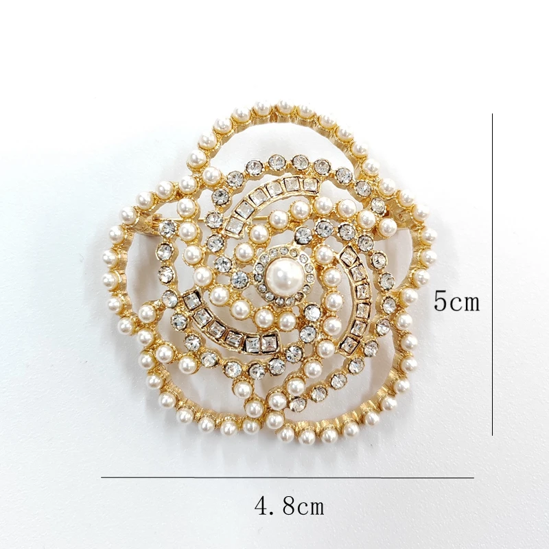 Big Imitation  Pearl Camellia Flower Crystal  Brooch  Jewelry For Women