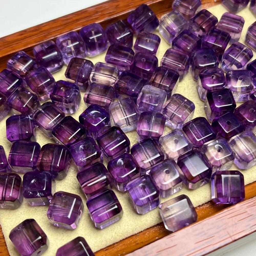 10PCS Natural Amethyst Cube Pendant Crystal Carving Children Cute Jewelry Healing Holiday Gift 8MM