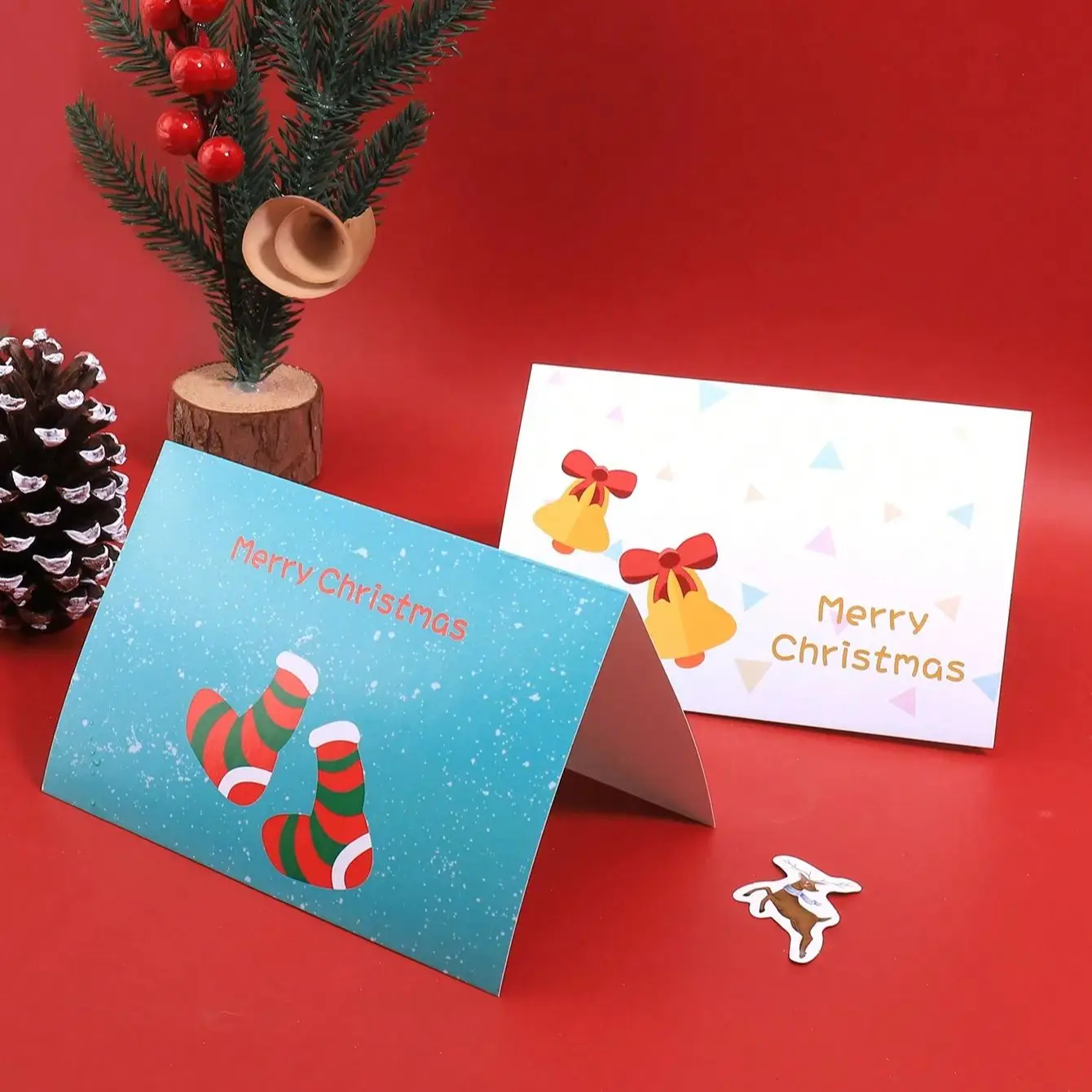 ชุดซองการ์ดอวยพรคริสต์มาส 6 ชิ้น เหมาะสำหรับการ์ดเชิญงานปาร์ตี้และการ์ดขอบคุณ (รวมสติกเกอร์ปิดผนึก)