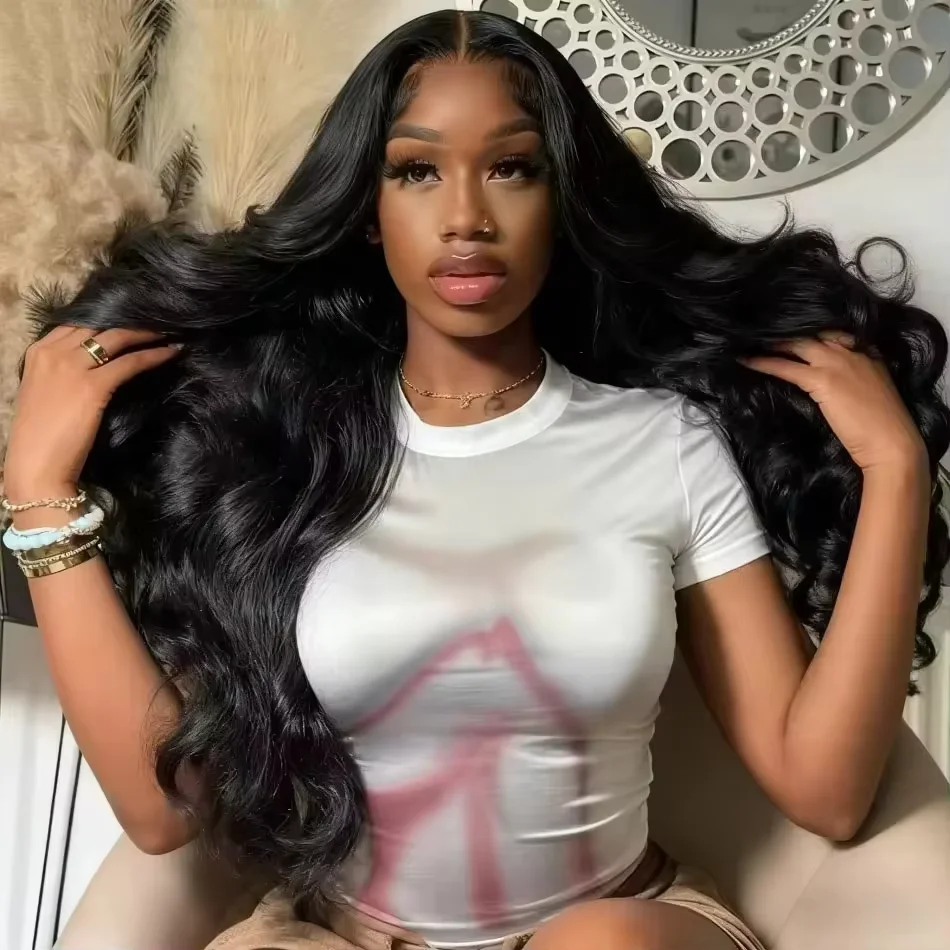 Body Wave 13x6 Echthaar HD Lace Frontal Perücke Naturfarbe Vorgezupft 40 Zoll Lockig 7x6 Lace Closure Brasilianische Perücke für Frauen