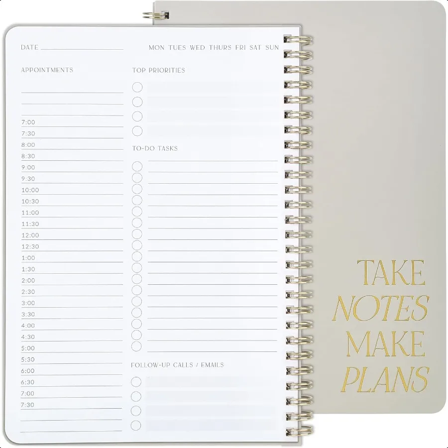 

Beautiful Daily Planner And Notebook With Hourly Schedule Aesthetic Spiral To do List Notepad to Easily Organize Your Work Task