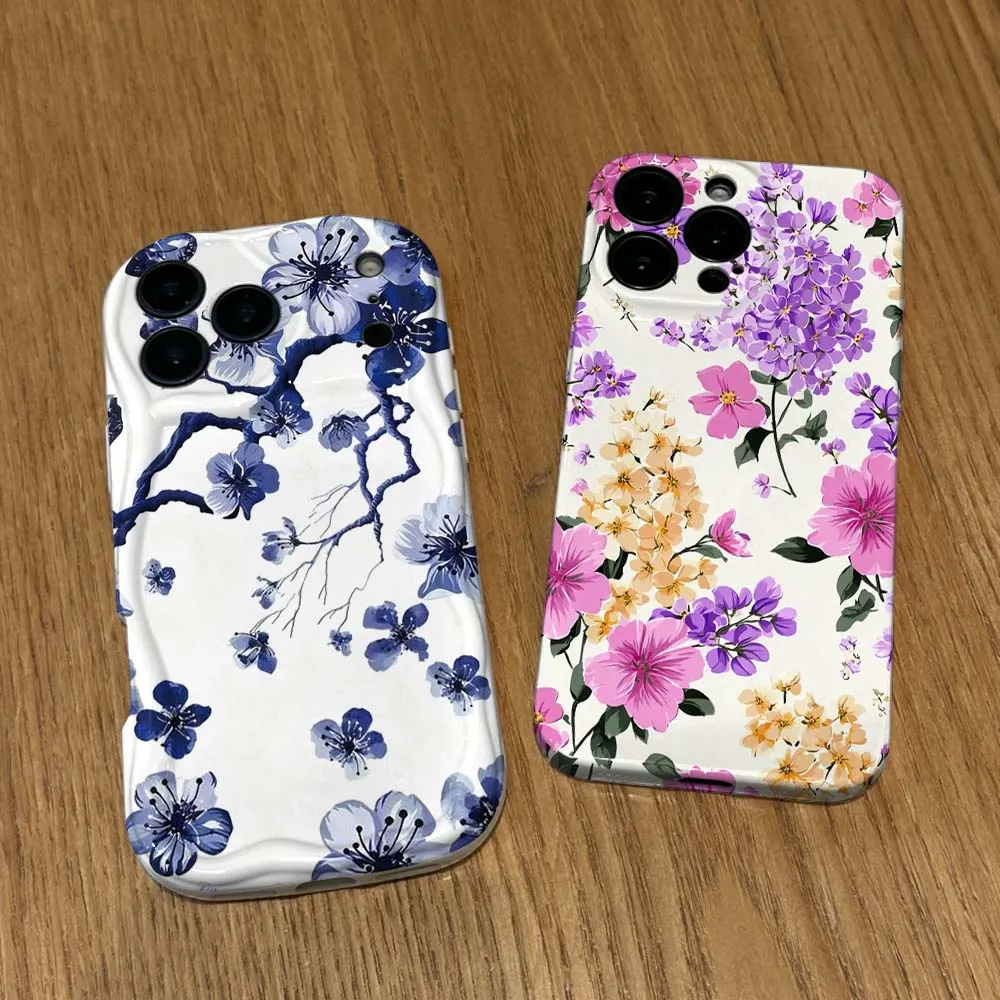 

Luxury Beautiful Flower Cover For Apple iPhone 17 16 15 14 13 12 11 X XS XR Air Pro Max Plus Mini Feilin Wave Oil Shell