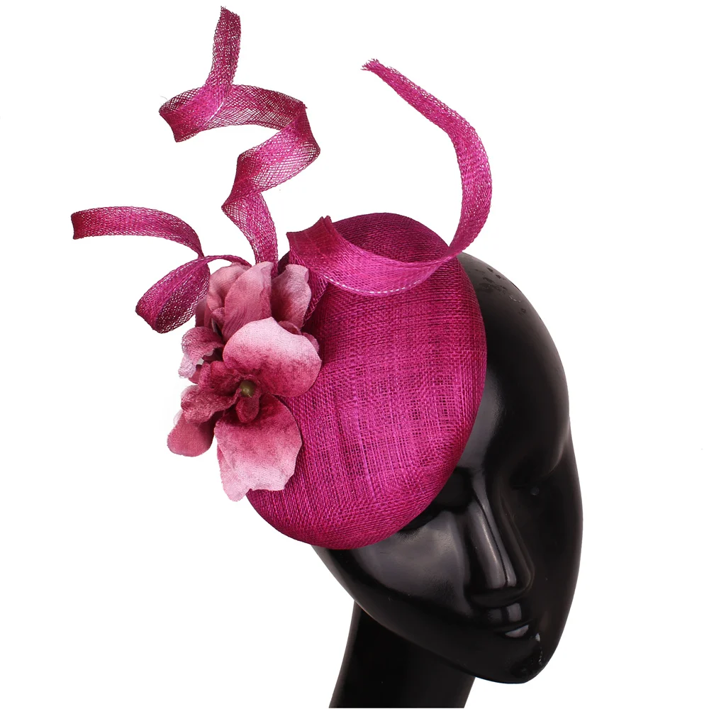 Magenta 4-Layer Sinamay Fascinator For Weddings Women Elegant Beautiful Flower Headpiece Bride Marriage Headwear Hair Accessory