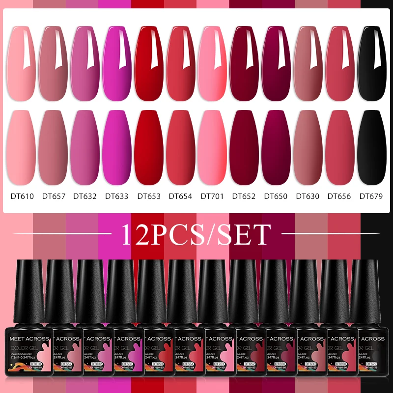 12 st MEET ACROSS Nagelgel Polish Set All-Season Nagels Manicure Vernissen Kit Semi Permanente UV/LED Nail Art Gel voor Thuis Salon - afbeelding 1