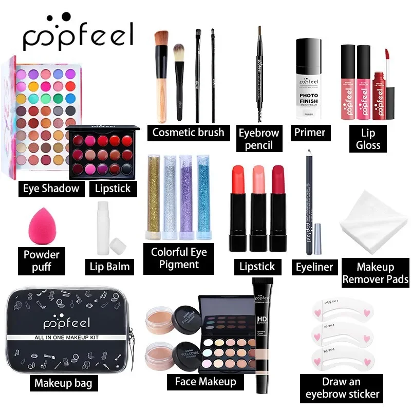 Kit de maquiagem popfeel de edição limitada, conjunto completo, tudo em um, sombra, delineador, pó, corretivo, conjuntos de luxo, presentes para mulheres, cosméticos